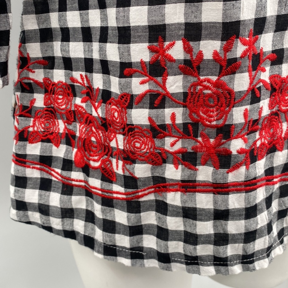 Harlow & Rose Gingham Floral Embroidered Off Shoulder Top Small - Picture 8 of 11